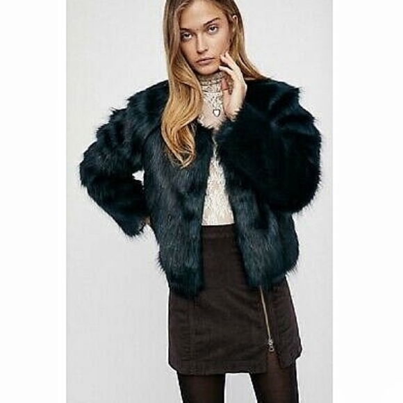 NWOT Free People Frankie Green Multicolored 70s Y2K Faux Fur Coat - Picture 6 of 12